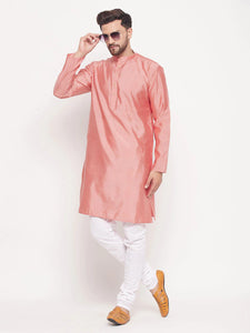 Pink Semi Silk Geometric woven design Kurta