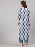 Load image into Gallery viewer, Blue Block Printed Cotton Kurti With Pants
