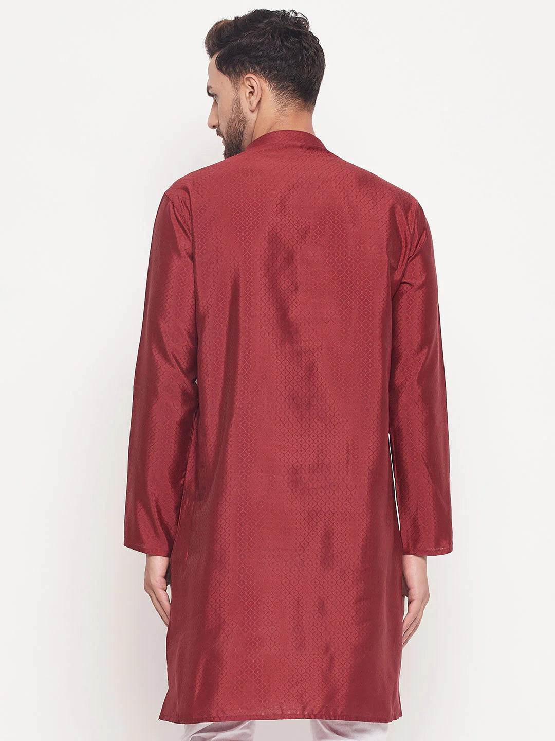 Maroon Semi Silk Geometric woven design Kurta