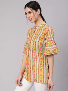 Yellow CottonFloral Printed Printed Top