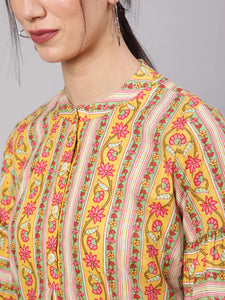 Yellow CottonFloral Printed Printed Top