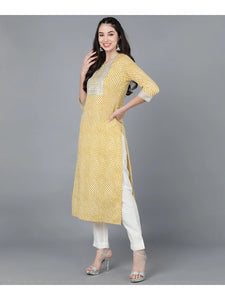 Yellow Lehariya cotton Kurti with Zari Embroidery work