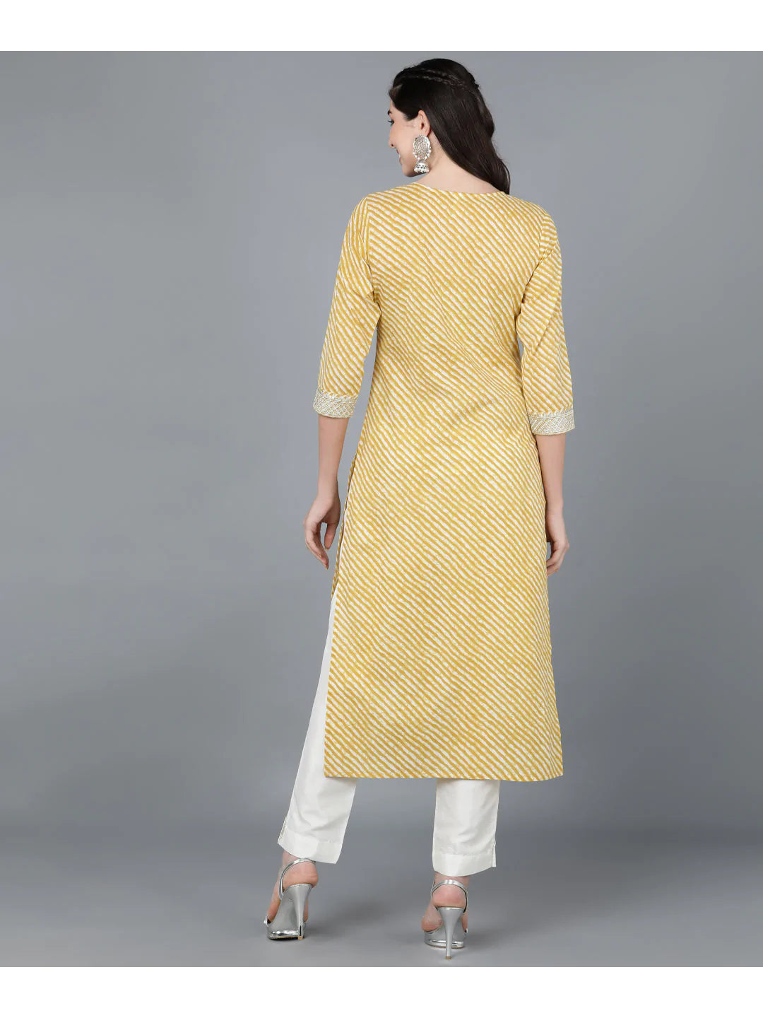 Yellow Lehariya cotton Kurti with Zari Embroidery work