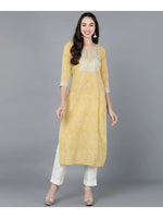 Load image into Gallery viewer, Yellow Lehariya cotton Kurti with Zari Embroidery work
